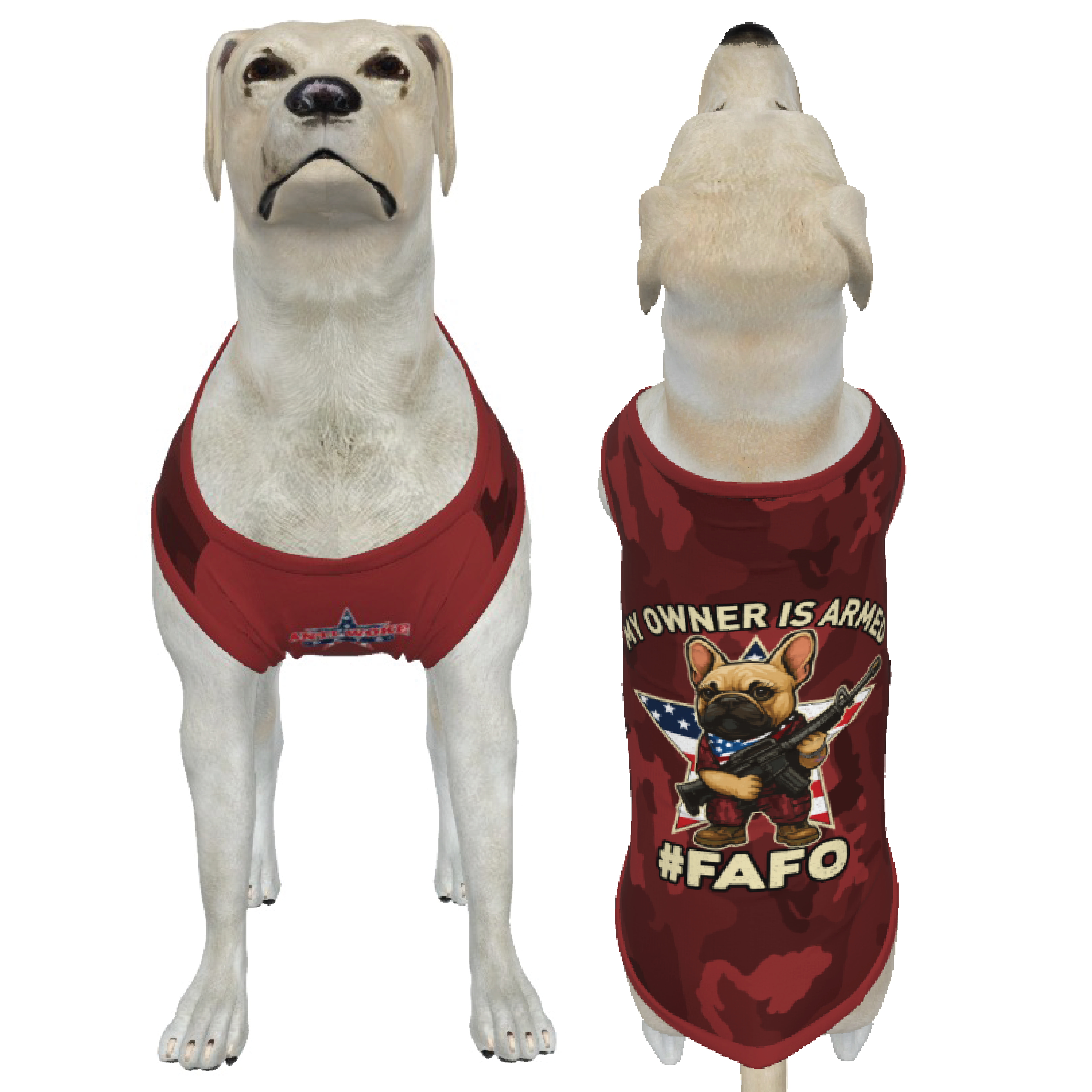 Frenchie-Tan- Red Camo- My Owner Is Armed- Medium Dog's Tank Top